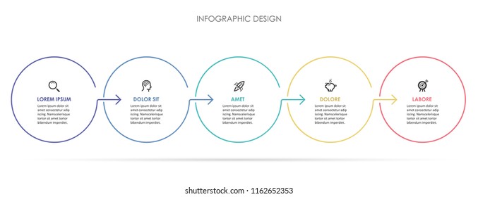 Circle Infographic Thin Line Design With Icons And 5 Options Or Steps. Infographics For Business Concept. Can Be Used For Presentations Banner, Workflow Layout, Process Diagram, Flow Chart, Info Graph