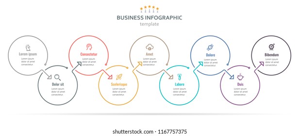 Circle Infographic thin line design with icons and 9 options or steps. Infographics for business concept. Can be used for presentations banner, workflow layout, process diagram, flow chart, info graph