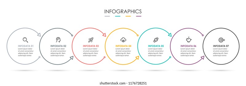 Circle Infographic thin line design with icons and 7 options or steps. Infographics for business concept. Can be used for presentations banner, workflow layout, process diagram, flow chart, info graph Circle Infographic thin line design with icons and 7 options or steps. Infographics for business concept. Can be used for presentations banner, workflow layout, process diagram, flow chart, info graph