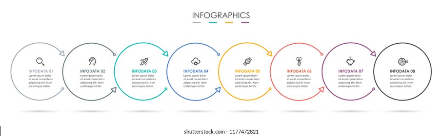 Circle Infographic thin line design with icons and 8 options or steps. Infographics for business concept. Can be used for presentations banner, workflow layout, process diagram, flow chart, info graph