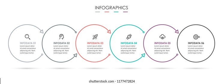 Circle Infographic thin line design with icons and 6 options or steps. Infographics for business concept. Can be used for presentations banner, workflow layout, process diagram, flow chart, info graph