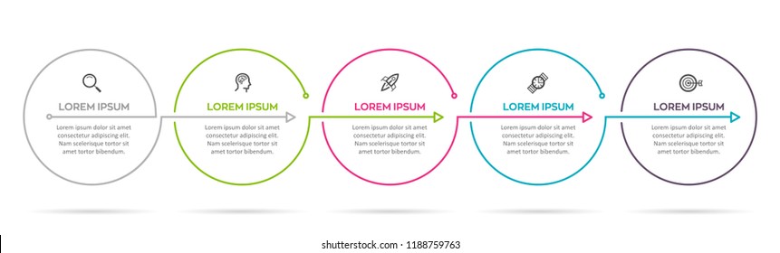 Circle Infographic thin line design with icons and 5 options or steps. Infographics for business concept. Can be used for presentations banner, workflow layout, process diagram, flow chart, info graph Circle Infographic thin line design with icons and 5 options or steps. Infographics for business concept. Can be used for presentations banner, workflow layout, process diagram, flow chart, info graph