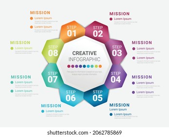 Diseño de línea delgada Circle Infographic y 8 opciones o pasos. Infografía para el concepto de negocio. Se puede utilizar para banner de presentaciones, diseño de flujo de trabajo, diagrama de procesos, diagrama de flujo.