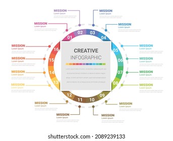 Circle Infographic thin line design and 16 options or steps. Infographics for business concept. Can be used for presentations banner, workflow layout, process diagram, flow chart.