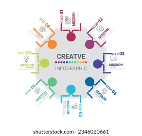 Circle Infographic thin line design and 8 options or steps. Infographics for business concept. Can be used for presentations banner, workflow layout, process diagram, flow chart.