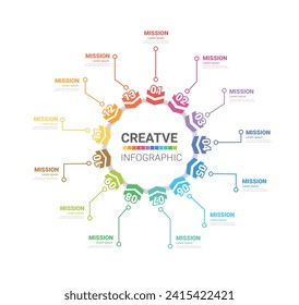 Circle Infographic thin line design and 13 options or steps. Infographics for business concept. Can be used for presentations banner, workflow layout, process diagram, flow chart. EPS Vector.