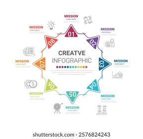 Circle Infographic thin line design and 8 options or steps. Infographics for business concept. Can be used for presentations banner, workflow layout, process diagram, flow chart.