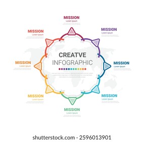 Circle Infographic thin line design and 8 options or steps. Infographics for business concept. Can be used for presentations banner, workflow layout, process diagram, flow chart. EPS Vector.