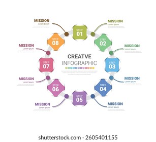 Circle Infographic thin line design and 8 options or steps. Infographics for business concept. Can be used for presentations banner, workflow layout, process diagram, flow chart. Vector illustration.