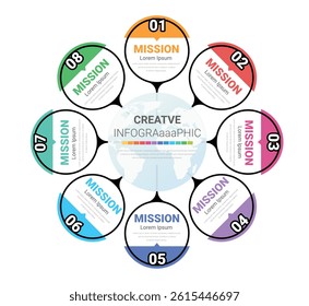 Circle Infographic thin line design and 8 options or steps. Infographics for business concept. Can be used for presentations banner, workflow layout, process diagram, flow chart. Vector illustration.