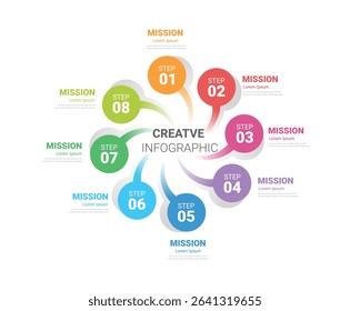 Circle Infographic thin line design and 8 options or steps. Infographics for business concept. Can be used for presentations banner, workflow layout, process diagram, flow chart. Vector illustration.