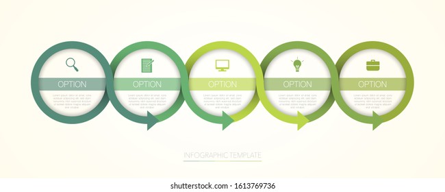 Circle infographic, Vector illustration with 5 options and text boxes can be used for business, timeline, plans, educations, workflow or diagrams 