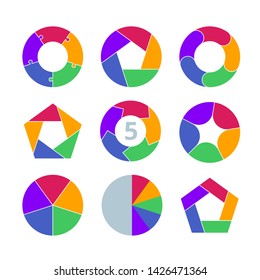 Circle Infographics Design Vector and Marketing Icons. Illustration for Workflow Layout, Diagram, Annual Report and Web Design. Business Concept with 5 Options, Steps or Processes