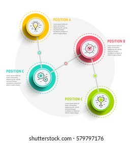 Diseño de elementos de infografía de círculo. Resumen de la presentación del flujo de trabajo de negocios con iconos lineales. Pasa la línea de tiempo o las opciones de trabajo en estilo 3D. Mejor para presentación de diapositivas comercial o interfaz de aterrizaje de sitios web.
