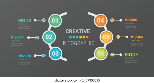 Circle infographics elements design with numbers 6 option, 6 step. can be used for workflow layout, diagram, number step up options.