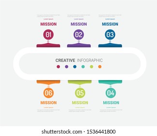 Circle infographics elements design with numbers 6 option, 6 step. can be used for workflow layout, diagram, number step up options.