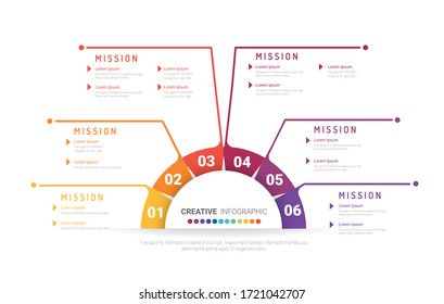 Circle infographics elements design with numbers 6 option, 6 step. can be used for workflow layout, diagram, number step up options.