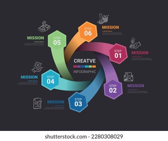 Circle infographics elements design with numbers 6 option, 6 step. can be used for workflow layout, diagram, number step up options.