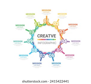 Circle infographics elements design with numbers 11 option, 11 step. can be used for workflow layout, diagram, number step up options. EPS Vector.