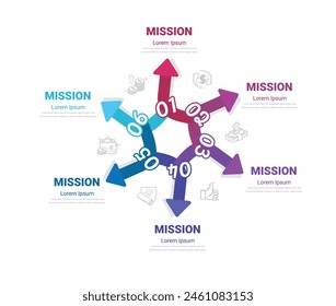 Circle infographics elements design with numbers 6 option, 6 step. can be used for workflow layout, diagram, number step up options. EPS Vector.