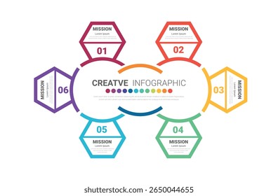 Circle infographics elements design with numbers 6 option, 6 step. can be used for workflow layout, diagram, number step up options. EPS Vector.