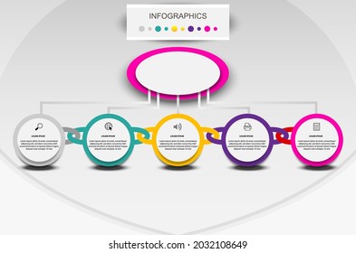 circle infographics label template with 5 steps or options.icon can be use for process diagram.vector design