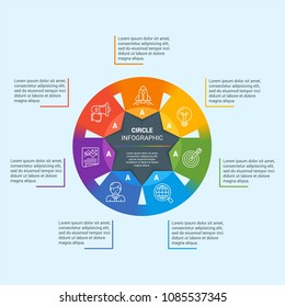 Circle infographics. Modern design concept with 7 option. Business template for process visualization. Vector infographic illustration