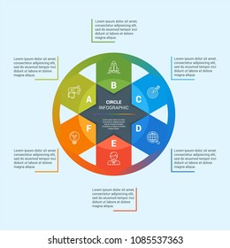 Circle infographics. Modern design concept with 6 option. Business template for process visualization. Vector infographic illustration