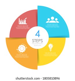 Circle infographics template can be used diagram, presentation or web design. Business concept with 4 options or steps. Vector infographic design.