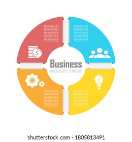 La plantilla de infografías de círculo se puede utilizar como diagrama, presentación o diseño web. Concepto de negocio con 4 opciones o pasos. Diseño de infografía vectorial.