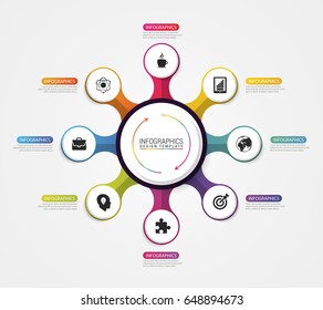 Circle infographics. Template for diagram with eight steps. Vector illustration