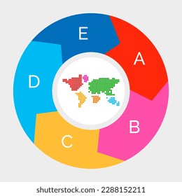 Circle infographics. Template for diagram, graph, presentation and chart with segments and letters, colored sectors. Business analytics, strategy progress, project development, analysis, accounting