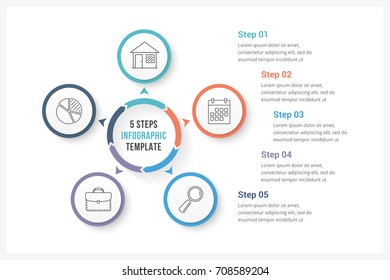 Circle infographics template with five elements, can be used as process diagram, steps, options, vector eps10 illustration