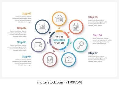 Circle Infographics Template With Seven Elements, Can Be Used As Process Diagram, Steps, Options, Vector Eps10 Illustration