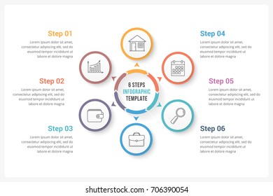 Circle Infographics Template With Six Elements, Can Be Used As Process Diagram, Steps, Options, Vector Eps10 Illustration