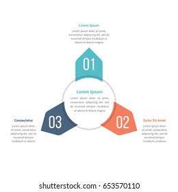 Circle infographics template with three elements, can be used as steps, options, process diagram, vector eps10 illustration