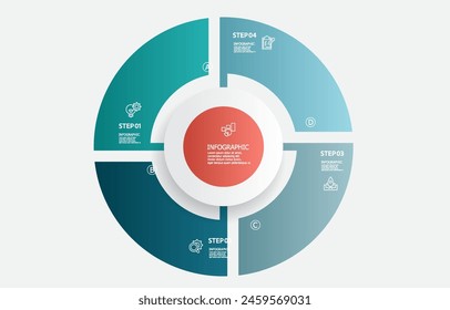 circle infographics timeline element business data steps report layout template background with business line icon 4 steps for any business presentation vector illustration