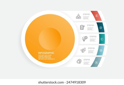 circle infographics timeline element business workflow data steps report layout template background with business line icon 5 steps for business presentation vector illustration