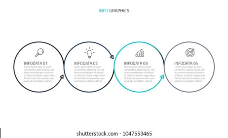 Circle infographics.Vector illustration linear elements design template with 4 options, steps or processes and marketing icons.