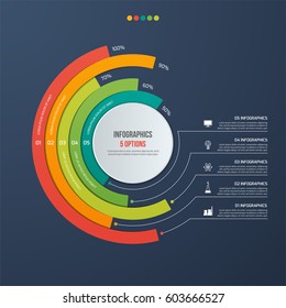 Circle informative infographic design with 5 options. Vector illustration.