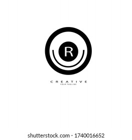 Circle Initial R letter Unique attractive creative modern luxury beauty ornament black white monogram logo. design vector logotype.