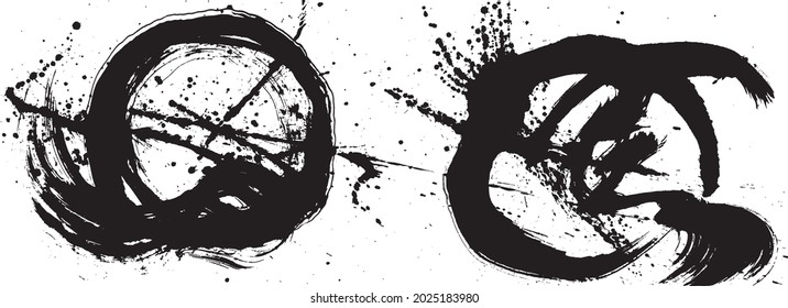 ilustraciones de trazo de pincel de tinta circular.