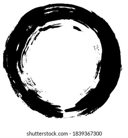 Circle ink brush stroke, black paint round frame, vector illustration.