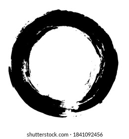 Circle ink brush stroke, black paint round frame, vector illustration.