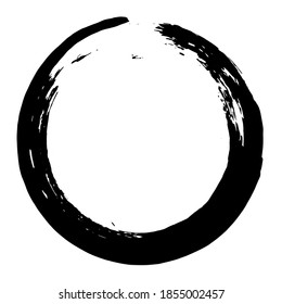Circle ink brush stroke, black paint round frame, vector illustration.