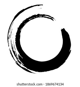 Icono de pincel de tinta circular, marco redondo de pintura negra, ilustración vectorial.