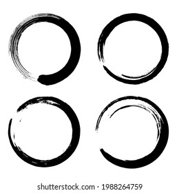 Circle ink brush stroke, black paint round frame, vector illustration.