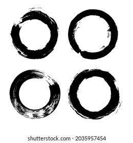 Circle ink brush stroke, black paint round frame, vector illustration.