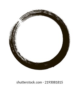 Icono de pincel de tinta circular, marco redondo de pintura negra, ilustración vectorial.	