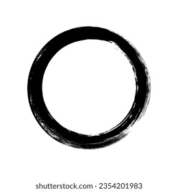 Circle ink brush stroke, black paint round frame, vector illustration.	